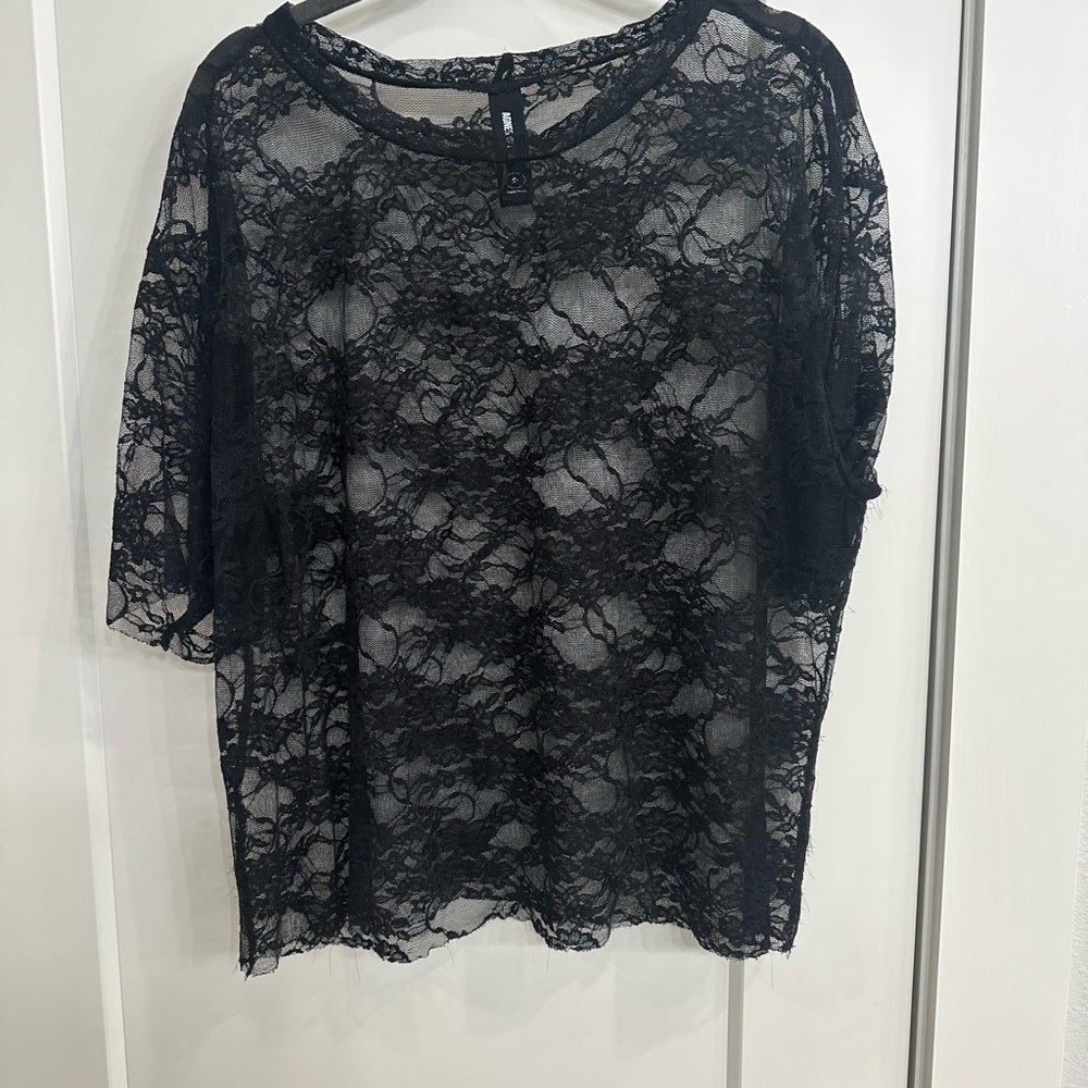 Agnes & Dora Black Floral Lace Short-Sleeve Top